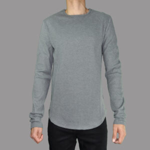 Camiseta Waffle Cuello Redondo Gris Manga Larga