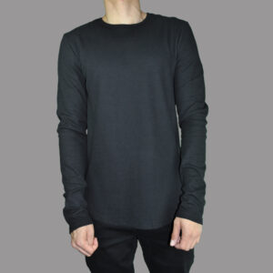 Camiseta Waffle Cuello Redondo Negra Manga Larga