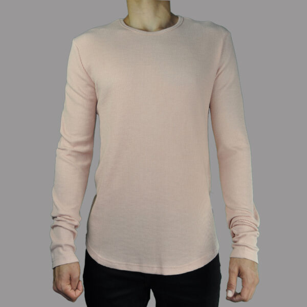 Camiseta Waffle Cuello Redondo Rosado Manga Larga