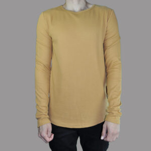 Camiseta Waffle Cuello Redondo Tabaco Manga Larga