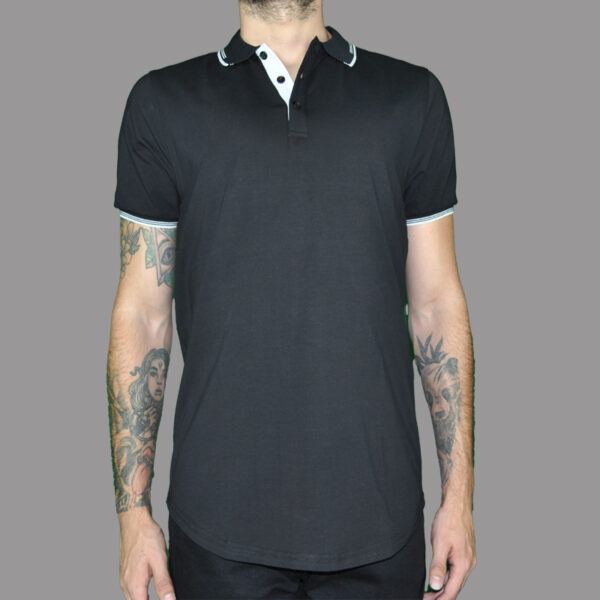 Camiseta Tipo Polo Negra Dos Rayas
