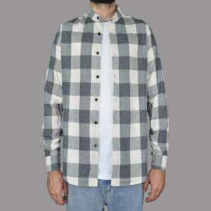 Franela Cuello Chino Blanco con Gris