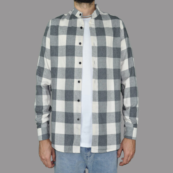 Franela Cuello Chino Blanco con Gris