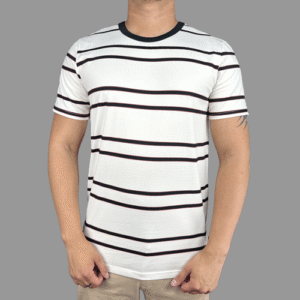 Camiseta Blanca Rayas Negras y Rojas
