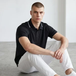 Camiseta Tipo Polo Negra Media Raya Blanca