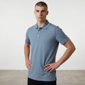 Camiseta Tipo Polo Celeste Media Raya Blanca