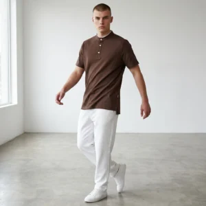 Camiseta Cuello Chino Cafe Cuello Blanco