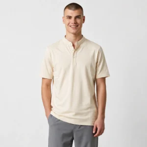 Camiseta Cuello Chino Beige Cuello Blanco
