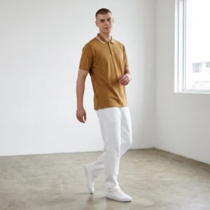 Camiseta Tipo Polo Cafe Doble Raya Blanca