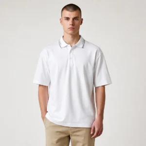 Camiseta Tipo Polo Blanca Dos Rayas Negras