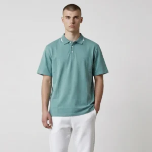 Camiseta Tipo Polo Menta Media Raya Blanca