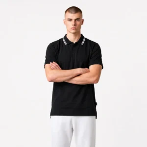 Camiseta Tipo Polo Negra Doble Raya Blanca