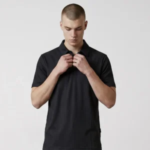 Camiseta Tipo Polo Negra Relieve Rayas