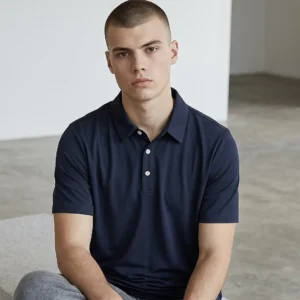 Camiseta Tipo Polo Azul Relieve Rayas