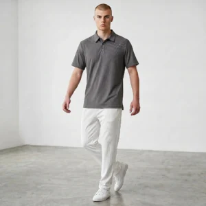 Camiseta Tipo Polo Gris Relieve Rayas