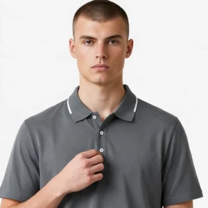 Camiseta Tipo Polo Gris Media Raya Blanca