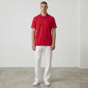 Camiseta Tipo Polo Roja Doble Raya Negra