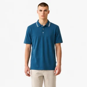 Camiseta Tipo Polo Turquesa Doble Raya Blanca